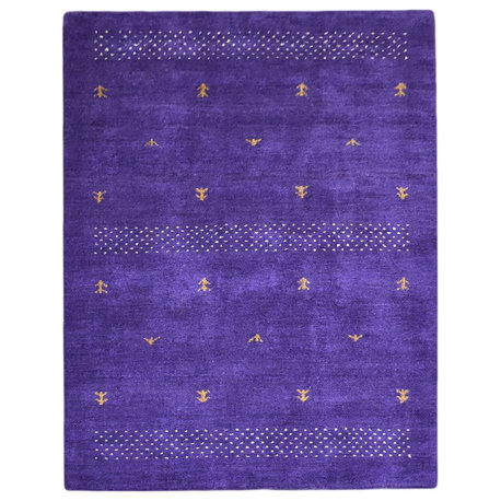 Hand Knotted Loom Silk Mix Area Rug Contemporary Purple, [Rectangle] 6'7''x9'10''