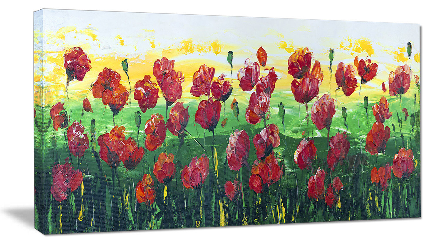 "Wild Red Poppies Field Panorama" Modern Landscape Wall Art Canvas, 32 ...