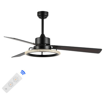 1-Light Modern Industrial Iron/Wood Remote-Controlled 6-Speed, LED Ceiling Fan