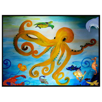 Octopus in Yellow Rug, 18"x24"