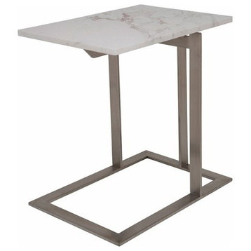 Dell Marble Top Side Table by Nuevo Living, Brushed Stainless Steel