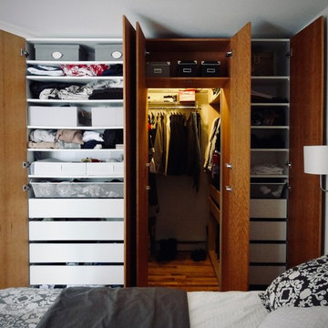 Home-made cherry panels bedroom with secret passage