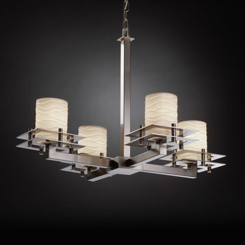 Limoges Metropolis Chandelier, Cylinder With Flat Rim With Waves Shade