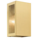 Livex Lighting - Winfield 1 Light Satin Gold Outdoor ADA Small Sconce - The Winfield outdoor wall sconce is made from hand crafted stainless steel with a satin gold finish and features a rectangular shaped frame with clear glass. This light can be used for outdoor or indoor purposes and can fit any decor style.