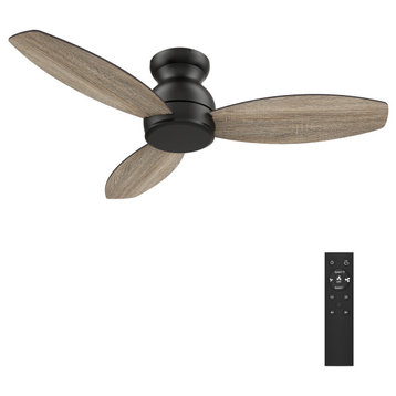 CARRO Indoor Flush Mount Ceiling Fan with Remote Control (NO LED LIGHT), Black/Wood & Walnut Reversible, 48"