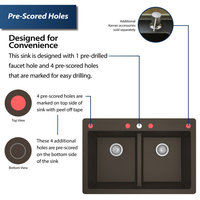 Karran 33" Top Mount Double Equal Bowl Quartz Kitchen Sink, Brown