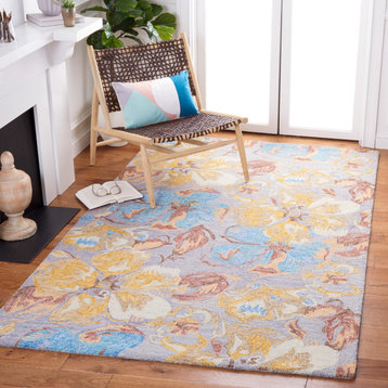 Safavieh Metro Met250F Floral Country Rug, Gray and Yellow, 6'0"x6'0" Square