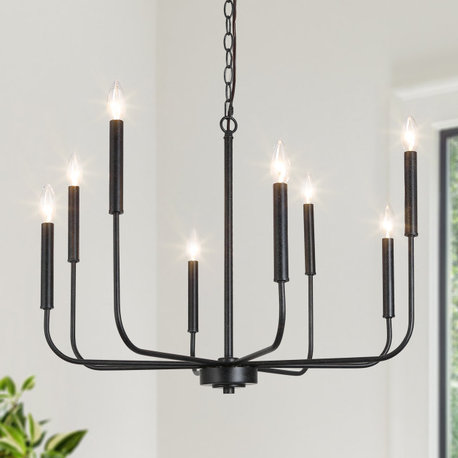 Rustic Brown 8-Light Candle Chandelier with Adjustable Downrod, Industrial Metal