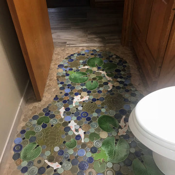 Koi & turtle mosaic, ceramic tile lily ponds