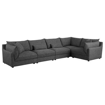 Coaster Sasha 5-Piece Upholstered Fabric Modular Sectional in Barely Black