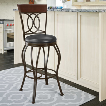 CorLiving Jericho Metal Bar Height Barstool, Dark Brown Bonded Leather Seat
