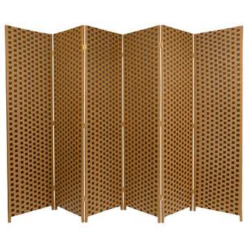 6' Tall Woven Fiber Room Divider, Two Tone Brown, 6 Panel