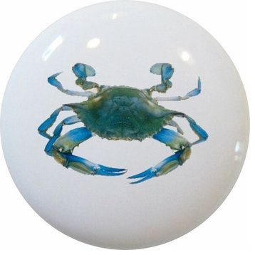 Blue Crab Ceramic Cabinet Drawer Knob
