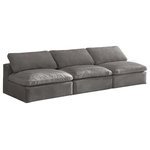 Meridian Furniture - Cozy Velvet Upholstered Comfort Modular Armless Sofa, Gray - Bring home this Cozy armless sofa for a fresh new look. Embrace casual elegance with this Cozy velvet cloud-like comfort modular fiber-filled seating option. Handsome from all angles, this piece features soft Gray velvet upholstery to make it an easy fit in any room. This modular piece can be combined with other items in the Cozy collection to create a seating group of your dreams. The cushions on this piece are exceptionally comfortableand filled with fiber for luxury that you deserve as you rest and relax.