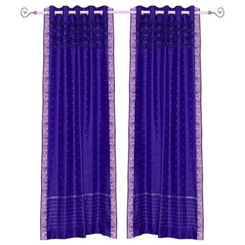 Lined-Purple Hand Crafted Grommet Top  Sheer Sari Curtain / Drape / Panel-Piece