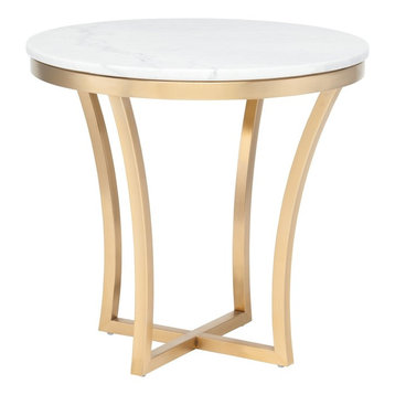 Aurora Marble Side Table, White Marble Brushed Gold Base