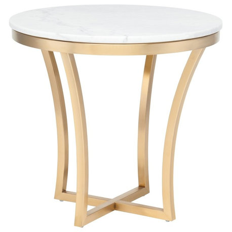 Aurora Marble Side Table, White Marble Brushed Gold Base