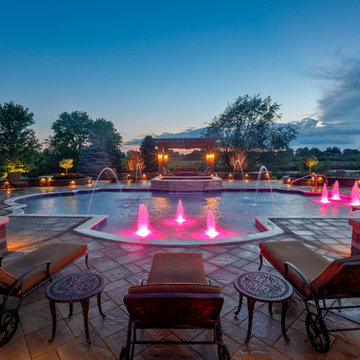 Elgin, IL Roman End Pool with Freeform Hot Tub