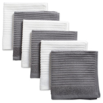 DII Assorted Gray Ribbed Terry Dishcloth, Set of 6
