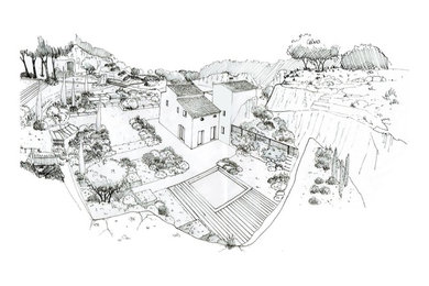 Aménagement d'un grand jardin méditerranéen.