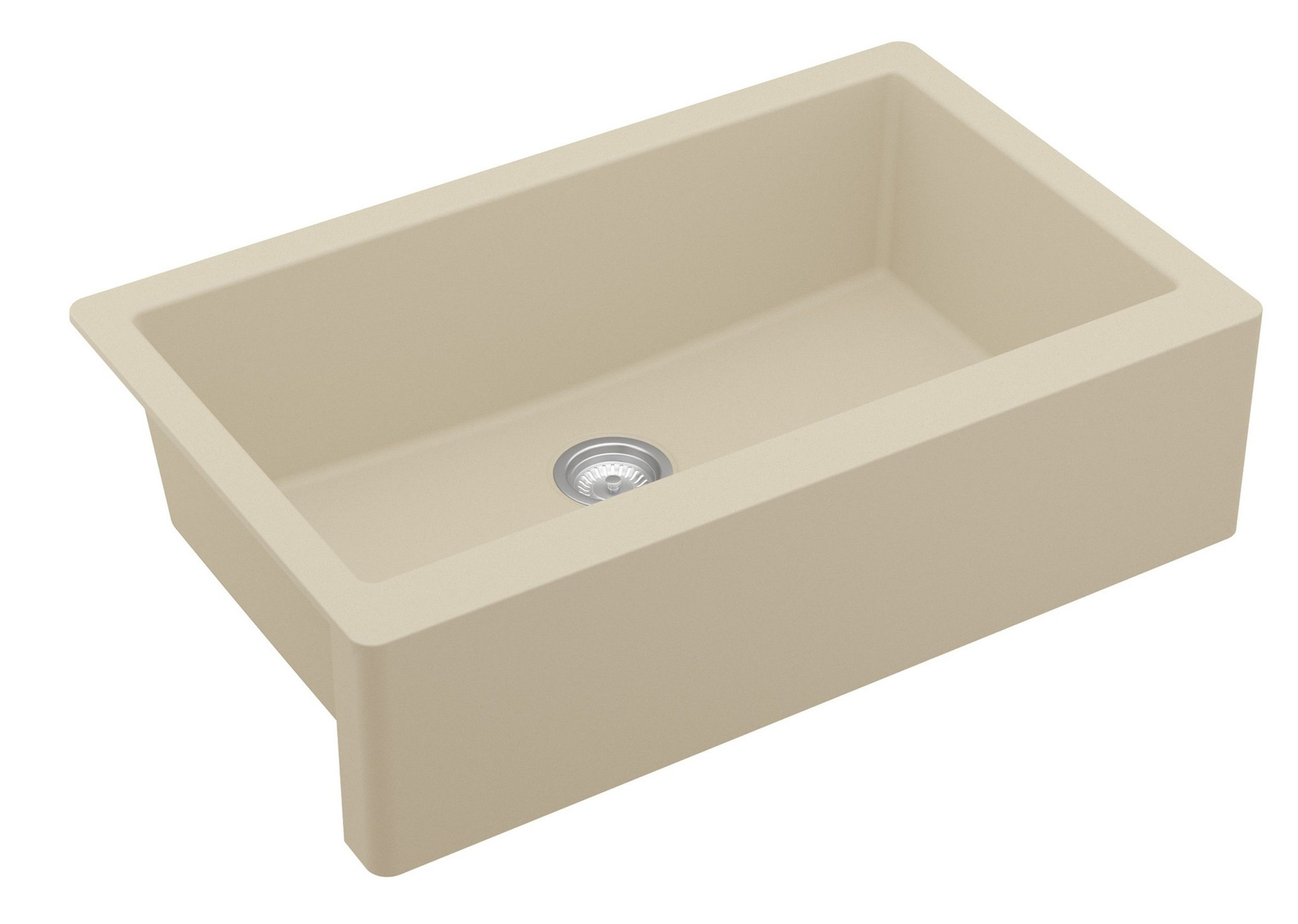 Karran Farmhouse/Apron-Front Quartz 34" Single Bowl Sink Kit, Bisque