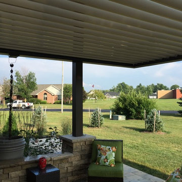 Louvered Roof - Brown Frame w/ Tan Louvers - Rain Chain