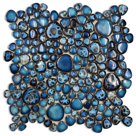 Mosaic Porcelain Tile Mancala Pebble Series for Floors Walls, Lake Blue