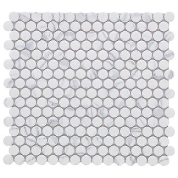 Mosaic Pool Tile Handmade Porcelain Penny Round - Marble Grey Glossy