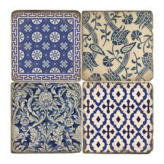 Tumbled Marble Coaster St/4 With Coaster Stand, Indigo