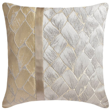 Silver Gold Silk Patchwork Metallic Leather 16"x16" Pillow Cover - Auriferous