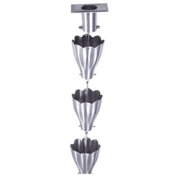 XL Aluminum Scallop Cups Rain Chain With Installation Kit, 8'