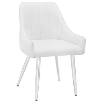 Dining Chair - 2Pcs, 33"H, White Leather-Look In Chrome