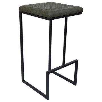 Quincy Quilted Stitched Leather Bar Stools, Metal Frame, Olive Green