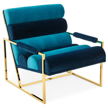 Channeled Goldfinger Lounge Chair, Navy/Turquoise