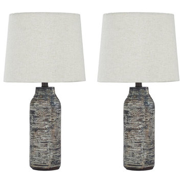 Ashley Furniture Mahima Paper Table Lamp in Black and White (Set of 2)