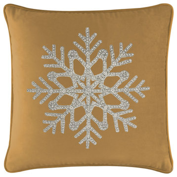 Sparkles Home Rhinestone Snowflake Pillow - 16x16" - Gold Velvet