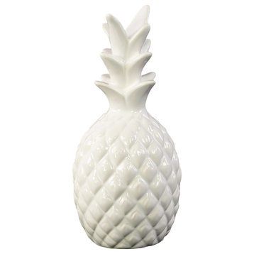 Ceramic Pineapple Figurine, Glossy White