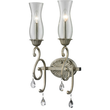 Melina 2 Light Wall Sconce, Antique Silver, Clear Seedy Glass