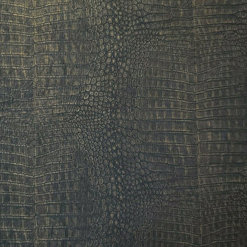 Crocodile Vinyl Black Copper Metallic Textured Wallpaper, 21 Inc X 33 Ft Roll