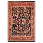 Bareens Designer Rugs - Antique Vegetable Dyed Kashan Blue/Red Wool Rug - 8'1'' x 9'11'' - Designed with mesmerizing intricacy and gorgeous color palette, this hand-knotted masterpiece demonstrates the beauty and electrifying thrill of Pak Persian art. These meticulously hand-knotted Pak-Persian rug is made with pure wool and features breathtaking traditional, transitional, and tribal designs in bold luxurious color pallets. Known for their intricate designs these rugs are a reproduction of Persian rugs, made in Pakistan with unique Mughal designs. Made by master weavers using the same Persian texture, design and dying technique, we wanted to produce the most significant manifestation of Persian art, life, and culture. This rug is most famous for its exceptional quality, incredible designs, patterns, and vibrant rich color. Pak-Persian rugs made with Persian weave with high knot counts, which enables the high intricacy and detail found in the patterns are also referred to as "State of art", each color adds a rich beautiful detail in the artwork of this rug. The design, color, and beautiful chromatic composition with a vibrant sheen with intricate designs, exude beauty, elegance, and quality make this rug a masterpiece of its own.