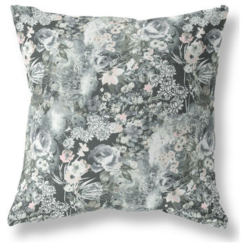 26" Gray White Springtime Indoor Outdoor Throw Pillow