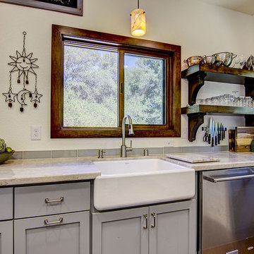 Taj Mahal Quartzite Kitchen with Apron Sink