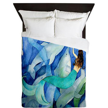 Mermaid and Dolphin Party Duvet Cover, Twin