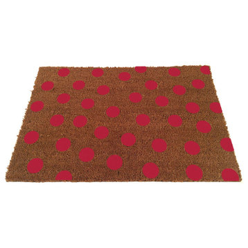 Polka Dot Coir Doormat, Pink, 24"x35"