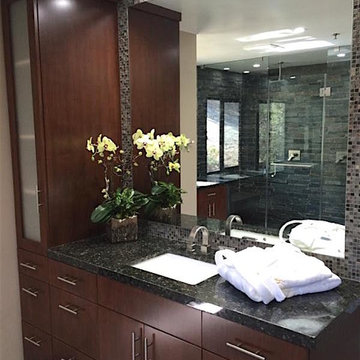 Black Stone and Dark Cabinets - Bathroom Remodeling
