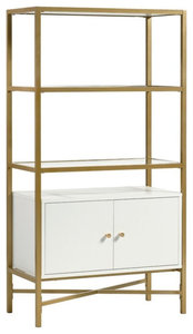 Sauder Harper Heights 3 Glass Shelf Bookcase in White and Gold