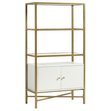 Sauder Harper Heights 3 Glass Shelf Bookcase in White and Gold