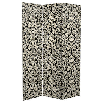 6' Tall Double Sided Ebony Damask Canvas Room Divider