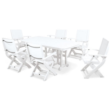 Polywood Coastal 7-Piece Dining Set, White/White Sling