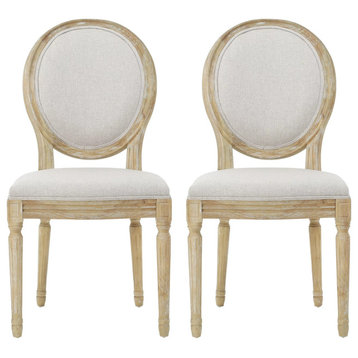 2 Pack Dining Chair, Rubberwood Frame With Cushioned Seat & Round Back, Natural